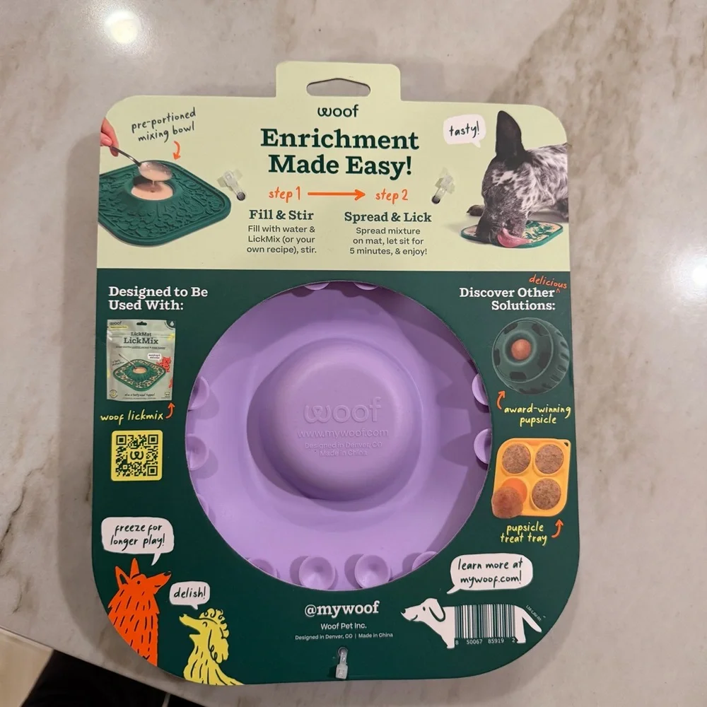 Woof LickMat No Slip Silicone Dog Slow Feeder Mat Lavender for Dogs